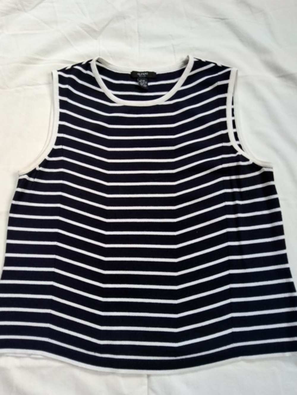 Alfani Navy and White Striped Petite Top